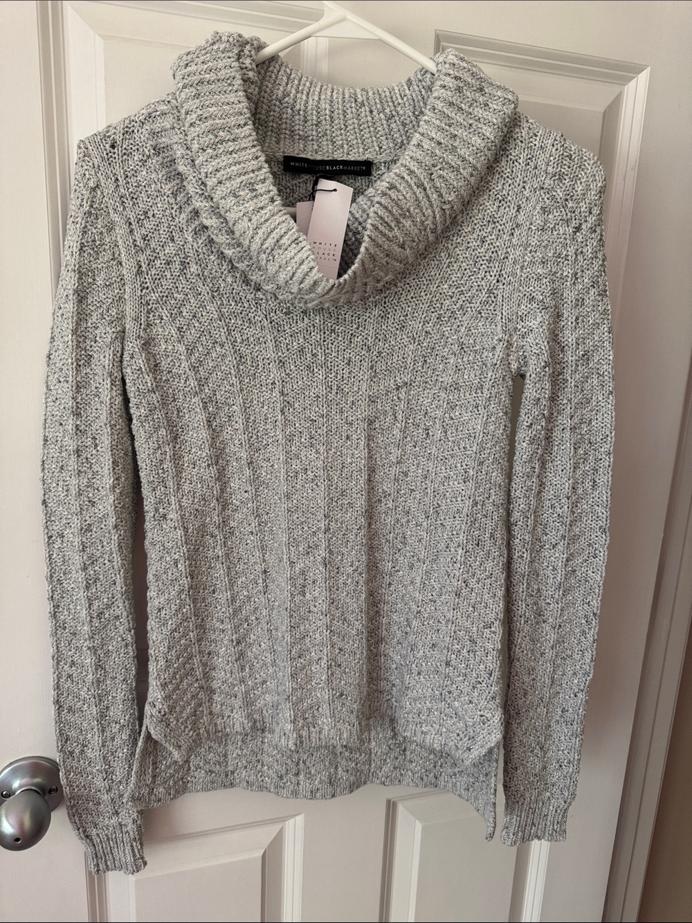 White House Black Market Light Gray Ribbed Cowl Sweater